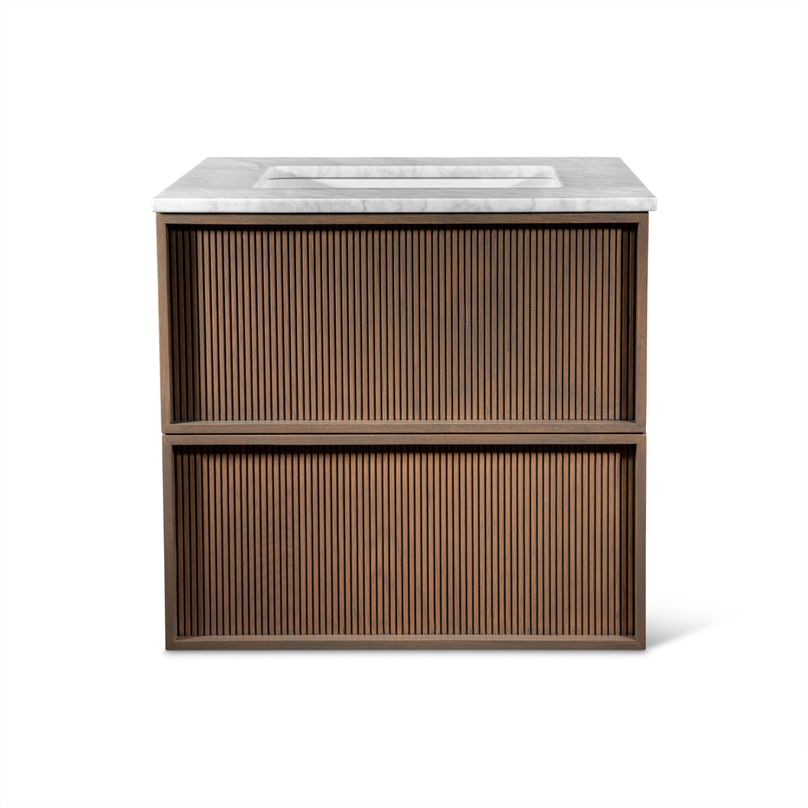 Neutra | Fluted Vanity Unit with Carrara Marble Worktop & Ceramic Basin | 1200mm | Espresso Oak
