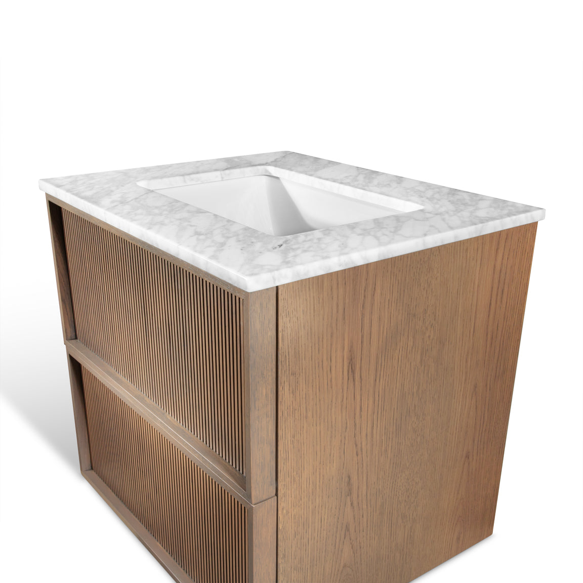Neutra | Fluted Vanity Unit with Carrara Marble Worktop & Ceramic Basin | 1200mm | Espresso Oak