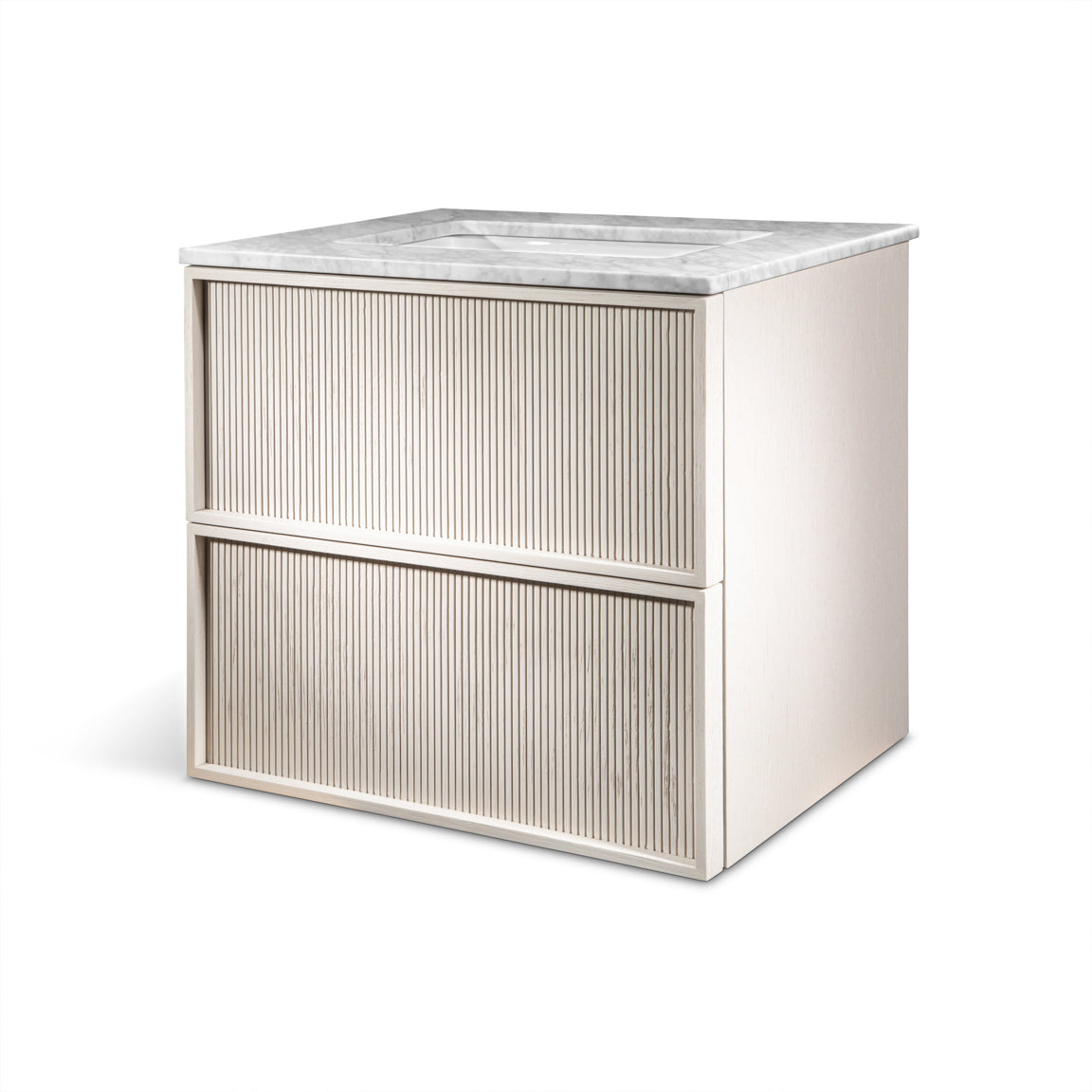Neutra | Fluted Vanity Unit with Carrara Marble Worktop & Ceramic Basin | 1200mm | Latte Oak