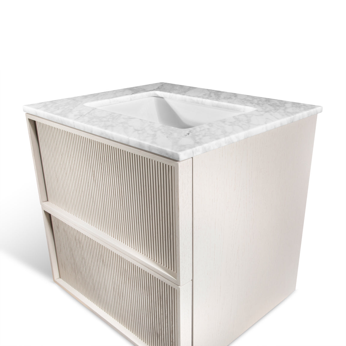 Neutra | Fluted Vanity Unit with Carrara Marble Worktop & Ceramic Basin | 1200mm | Latte Oak