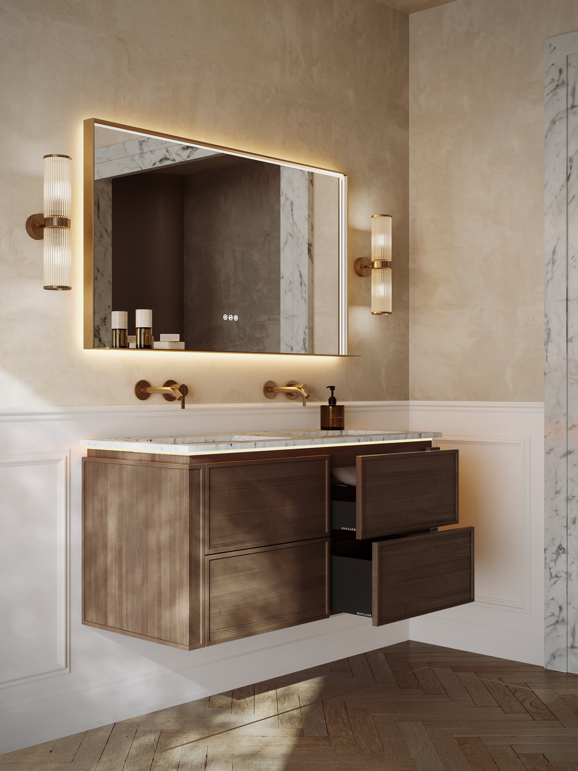 Linea Series Espresso Oak Cararra Marble Vanity Unit 1200mm
