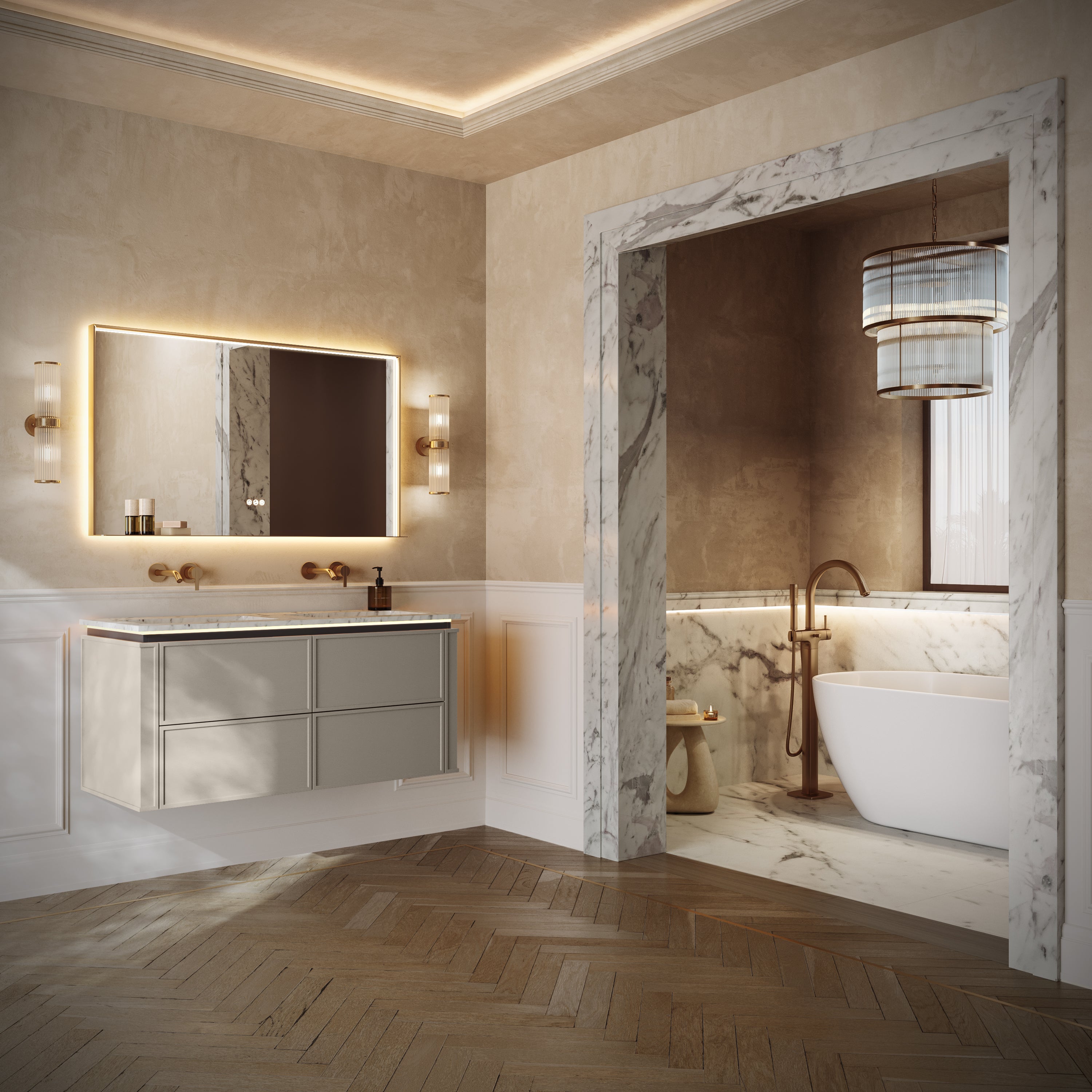 Linea Series Latte Oak Cararra Marble Vanity Unit 1200mm