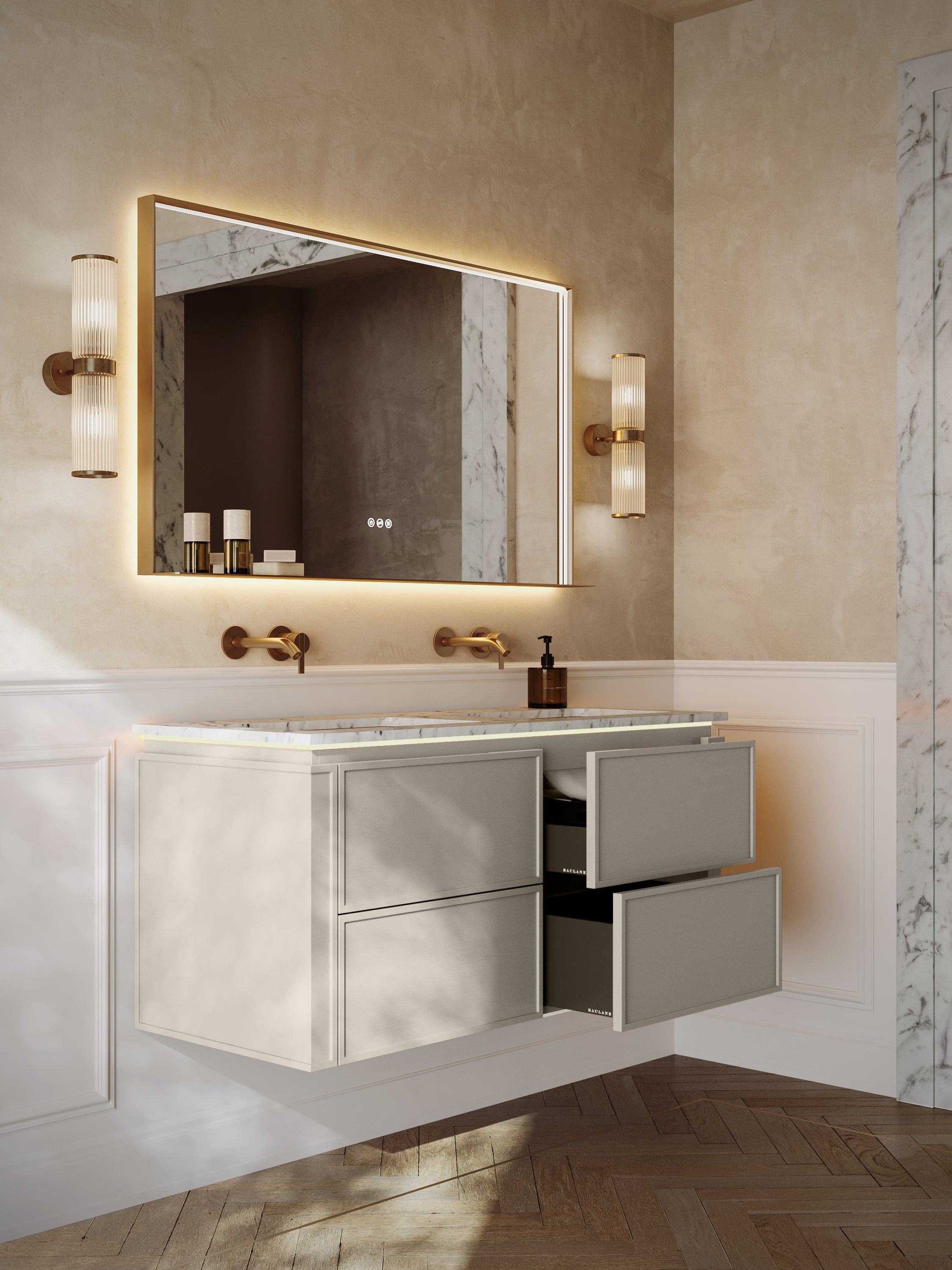 Linea Series Latte Oak Cararra Marble Vanity Unit 1200mm