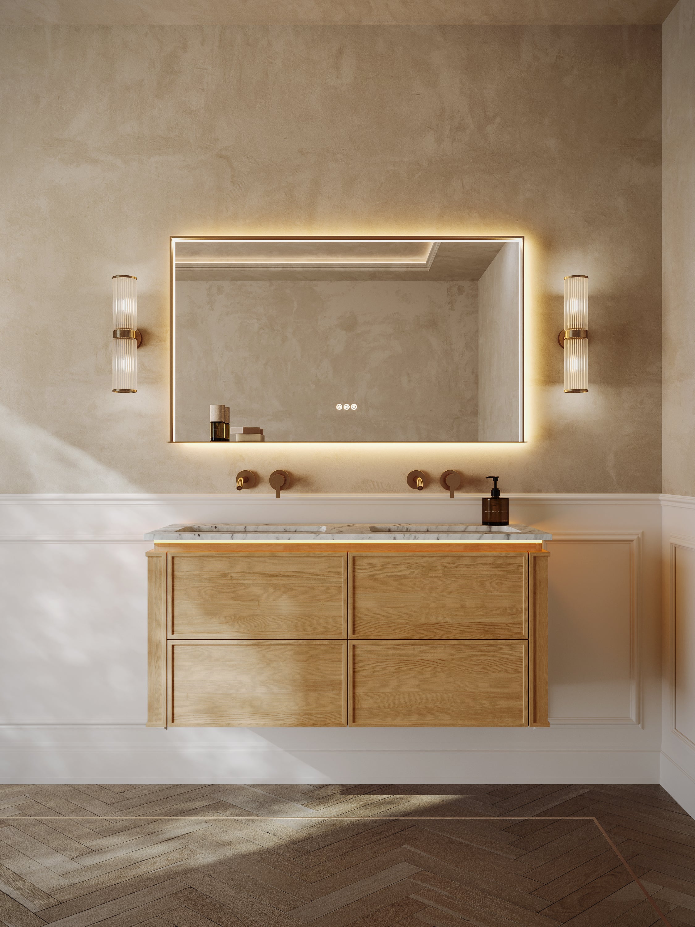Linea Series Golden Roast Oak Cararra Marble Vanity Unit 1200mm