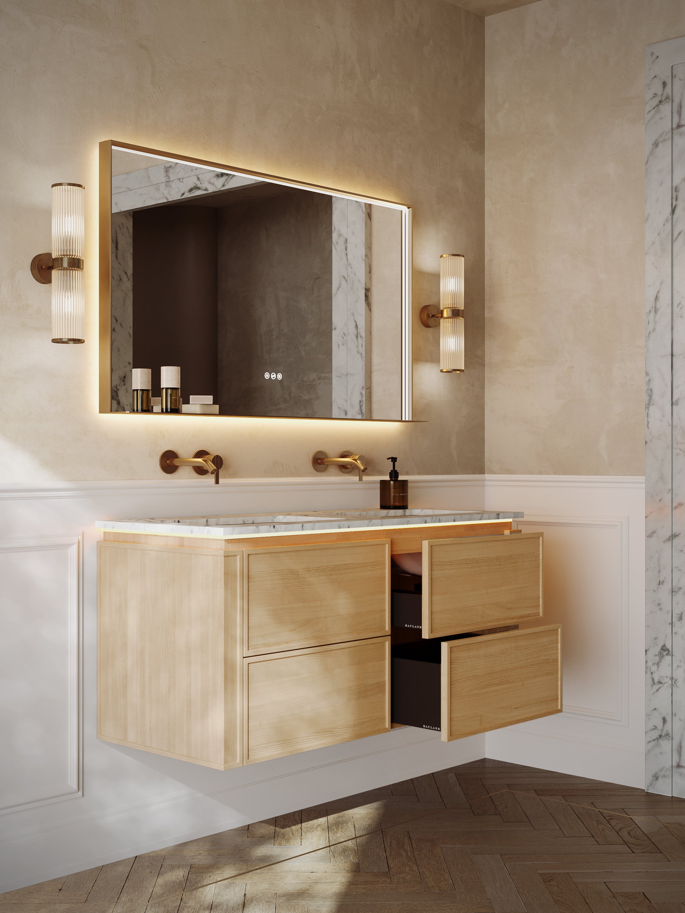 Linea Series Golden Roast Oak Cararra Marble Vanity Unit 1200mm