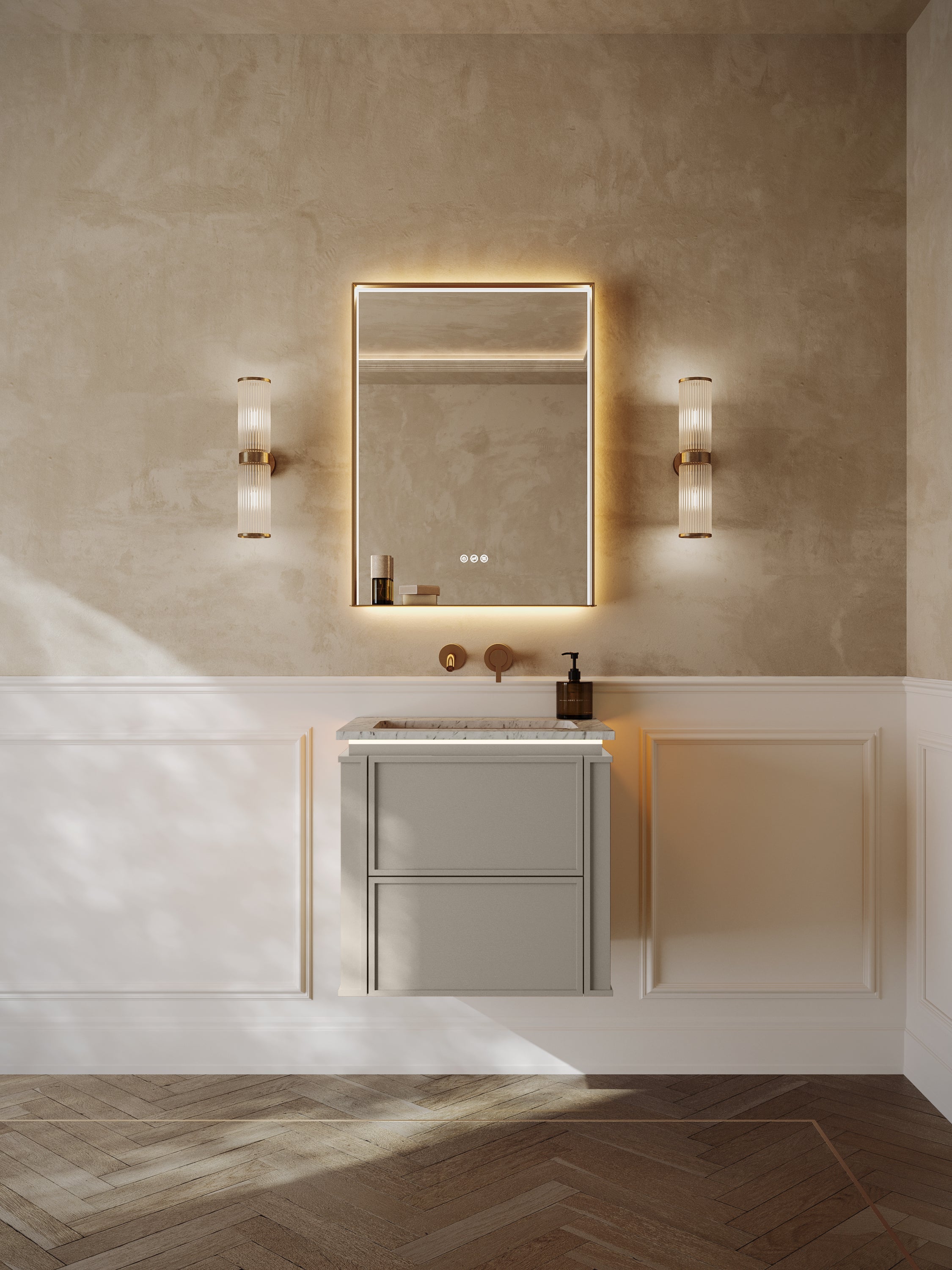Linea Series Latte Oak Cararra Marble Vanity Unit 600mm