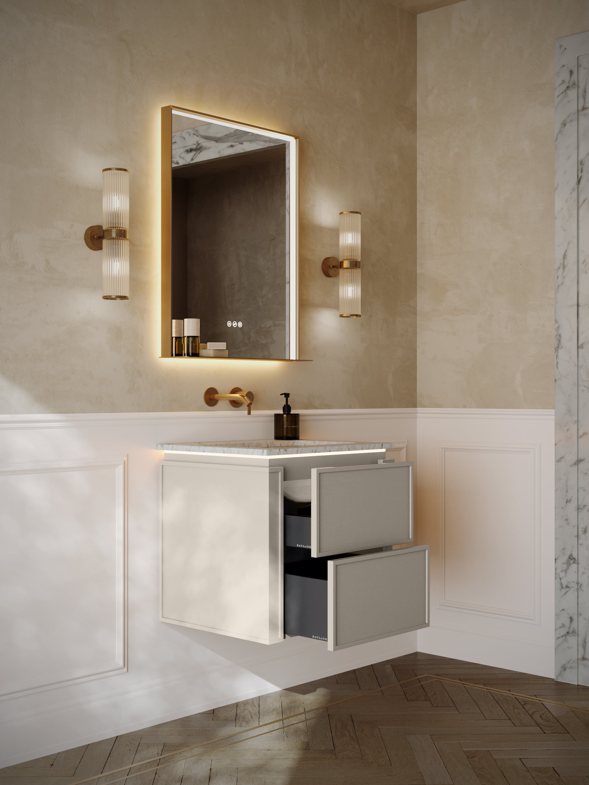 Linea Series Latte Oak Cararra Marble Vanity Unit 600mm
