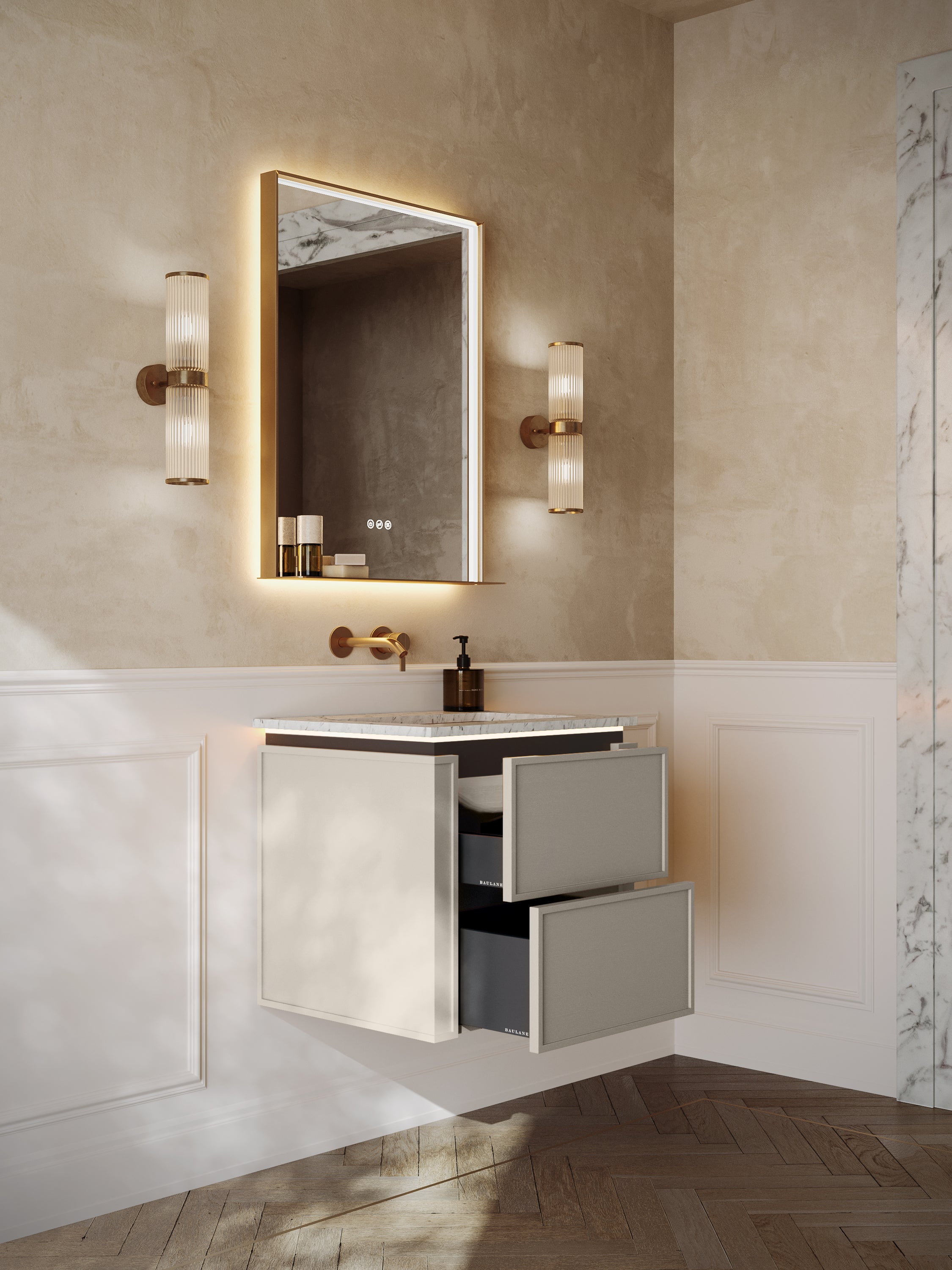 Linea Series Latte Oak Cararra Marble Vanity Unit 600mm