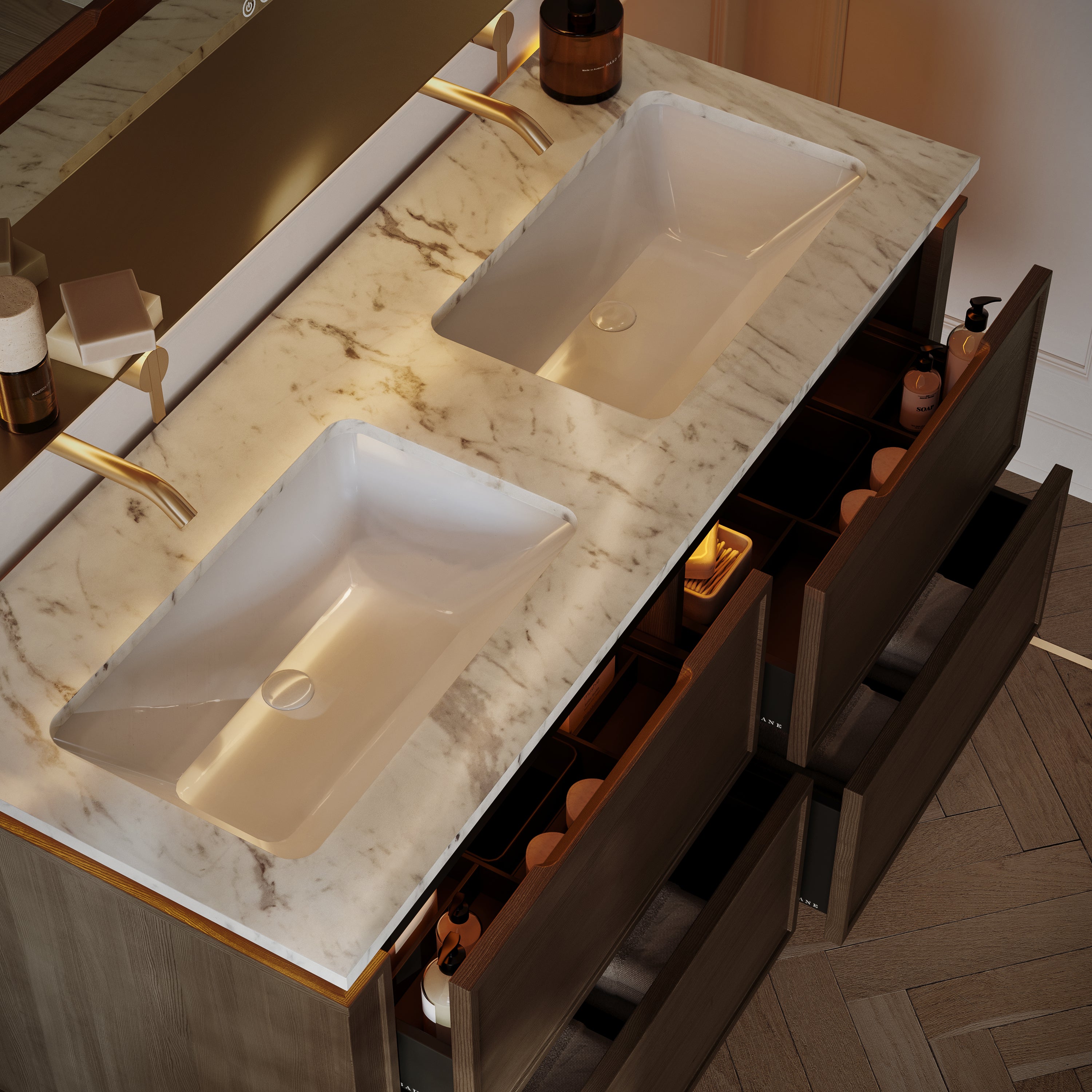 Linea Series Espresso Oak Cararra Marble Vanity Unit 1200mm