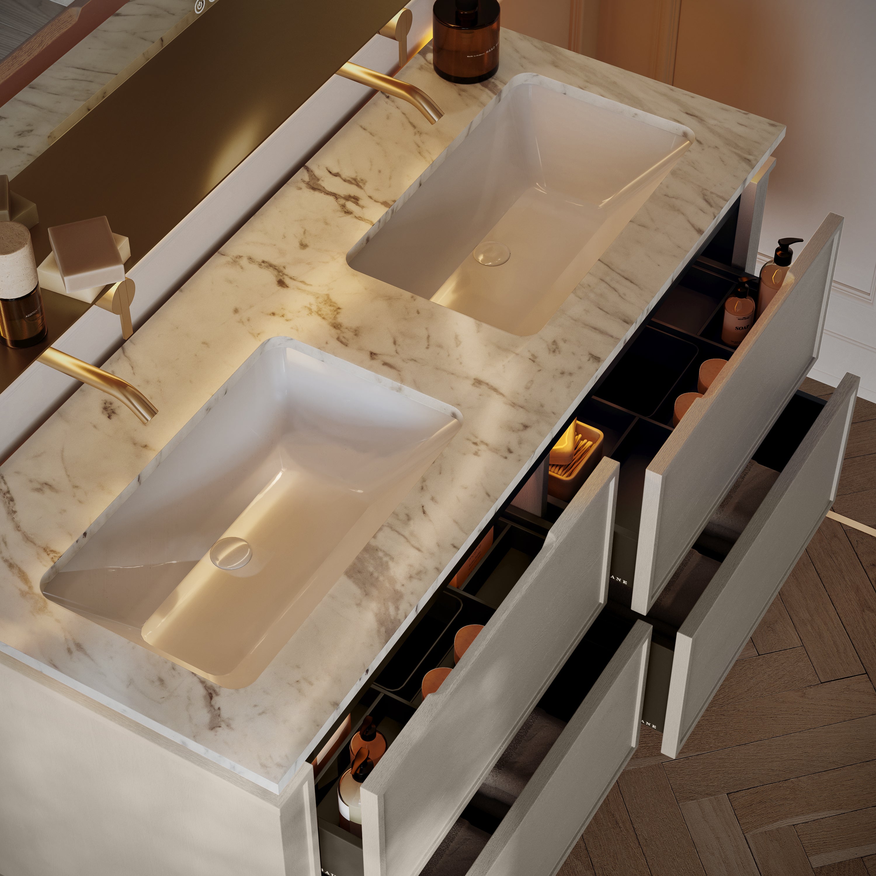 Linea Series Latte Oak Cararra Marble Vanity Unit 1200mm