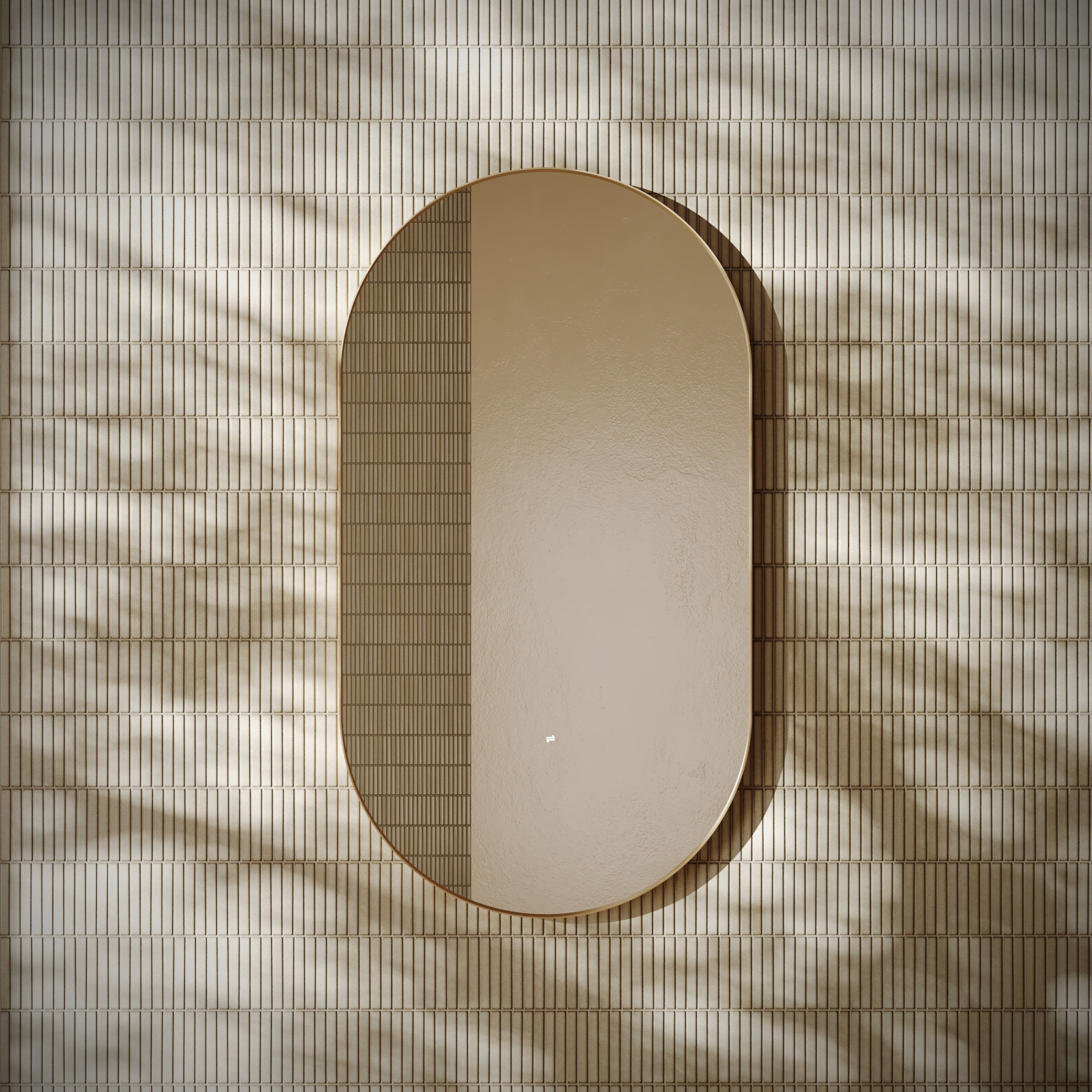 Bordeaux Brushed Gold Aluminium Oval Pill Mirror with Demister 550mm