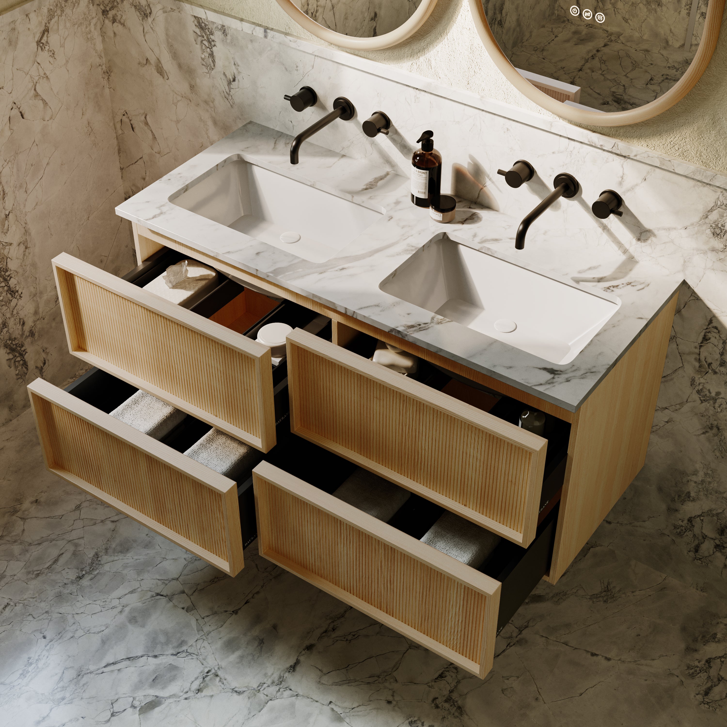 Neutra Series Blonde Roast Oak Cararra Marble Vanity Unit 1200mm