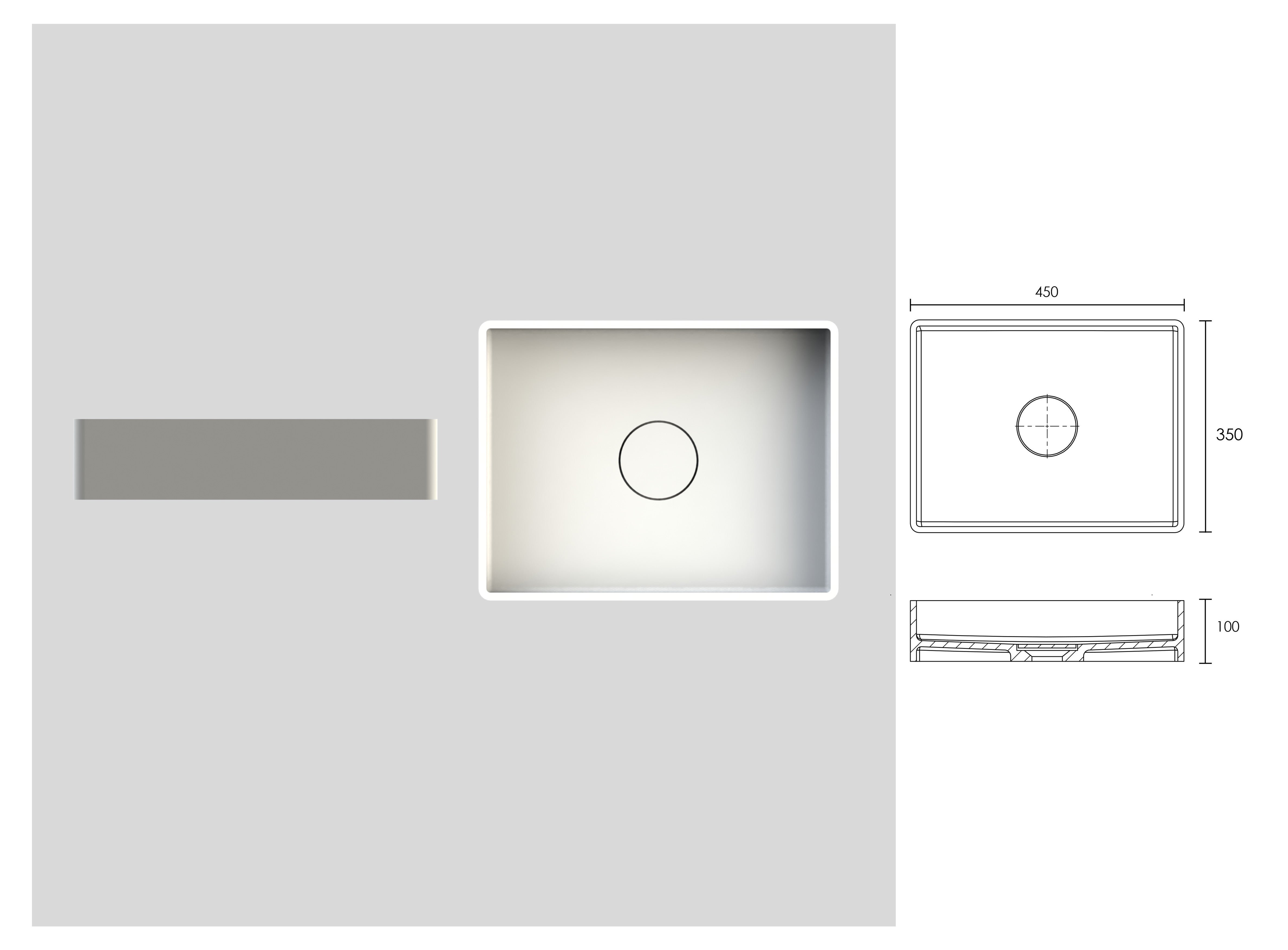 Retangollo Stone Countertop Basin - Matte White / 450mm