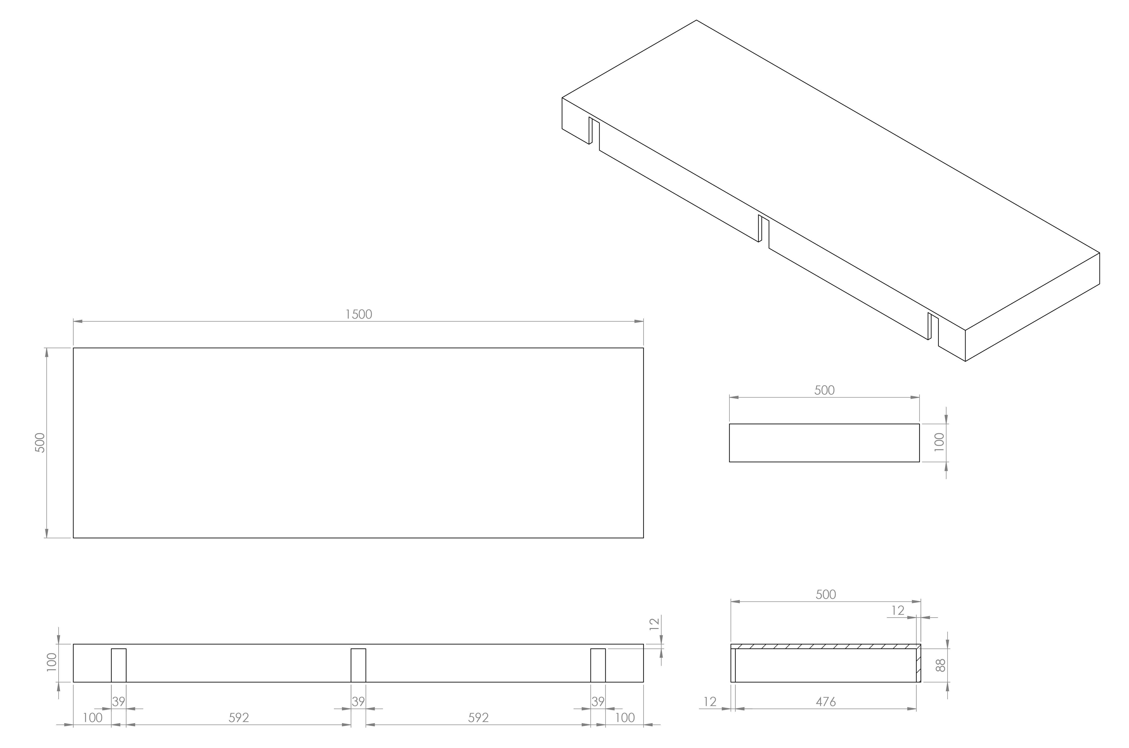 Wall Hung Stone Countertop Basin Shelf - White / 1500mm