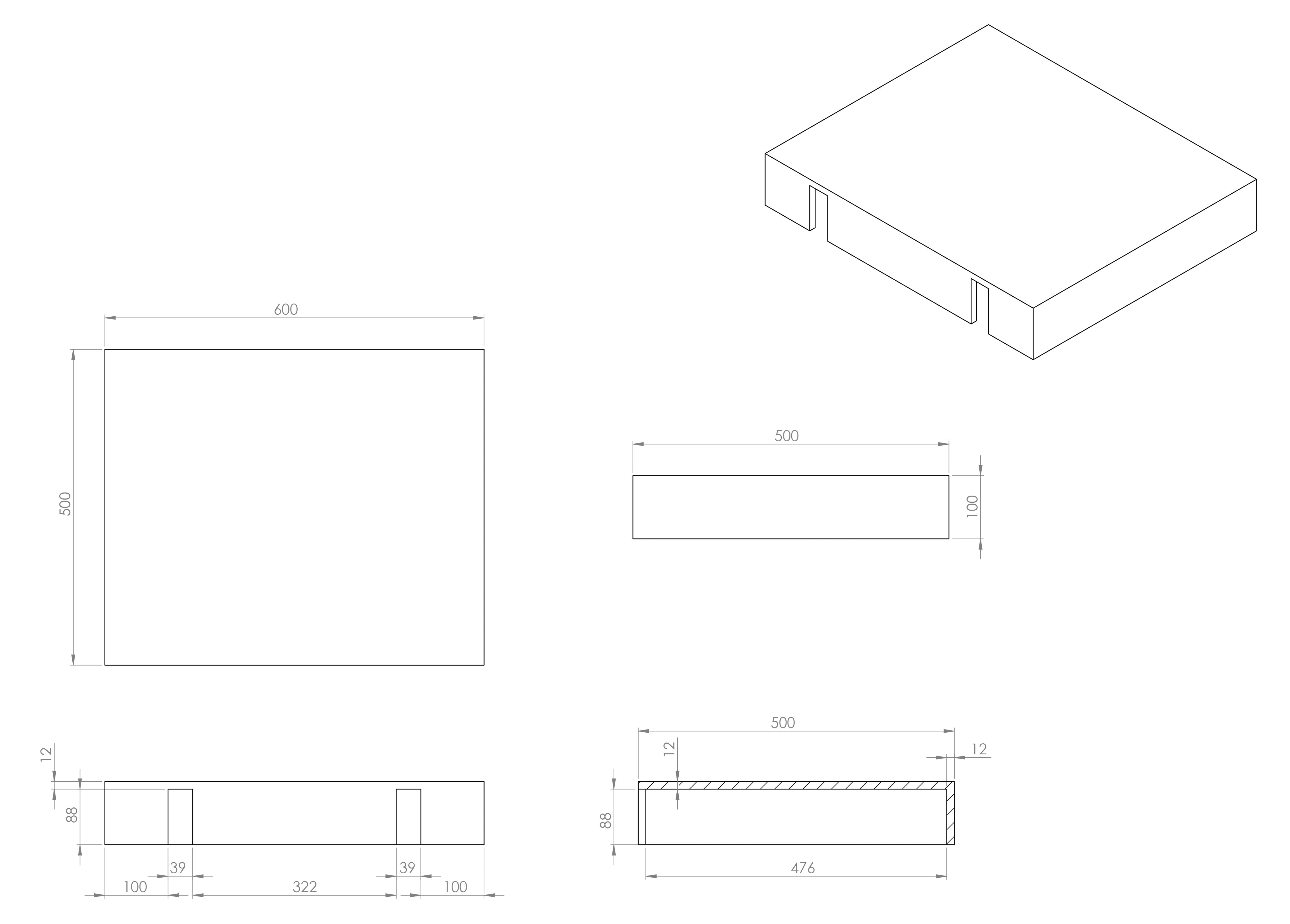 Wall Hung Stone Countertop Basin Shelf - White / 600mm