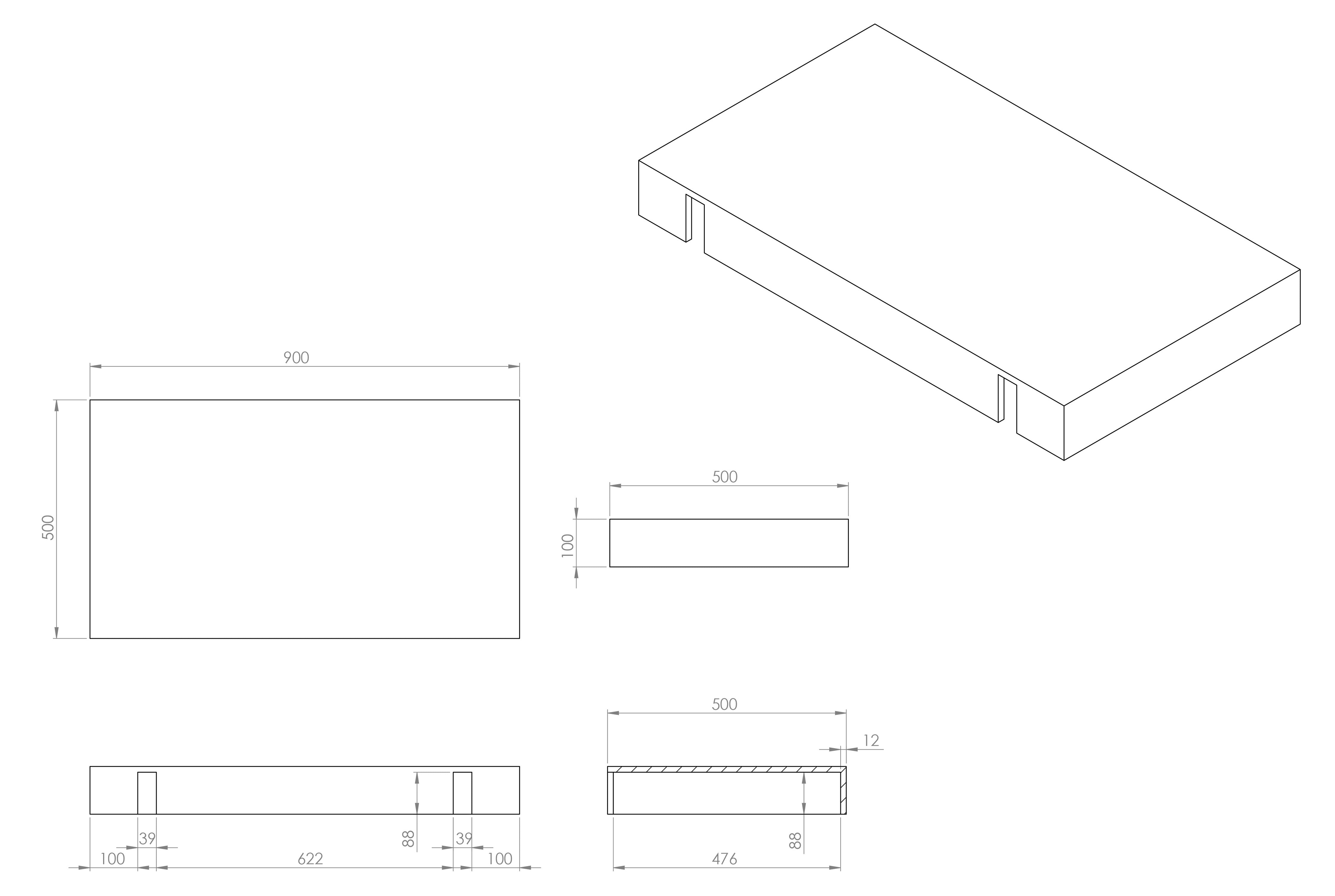 Wall Hung Stone Countertop Basin Shelf - White / 900mm