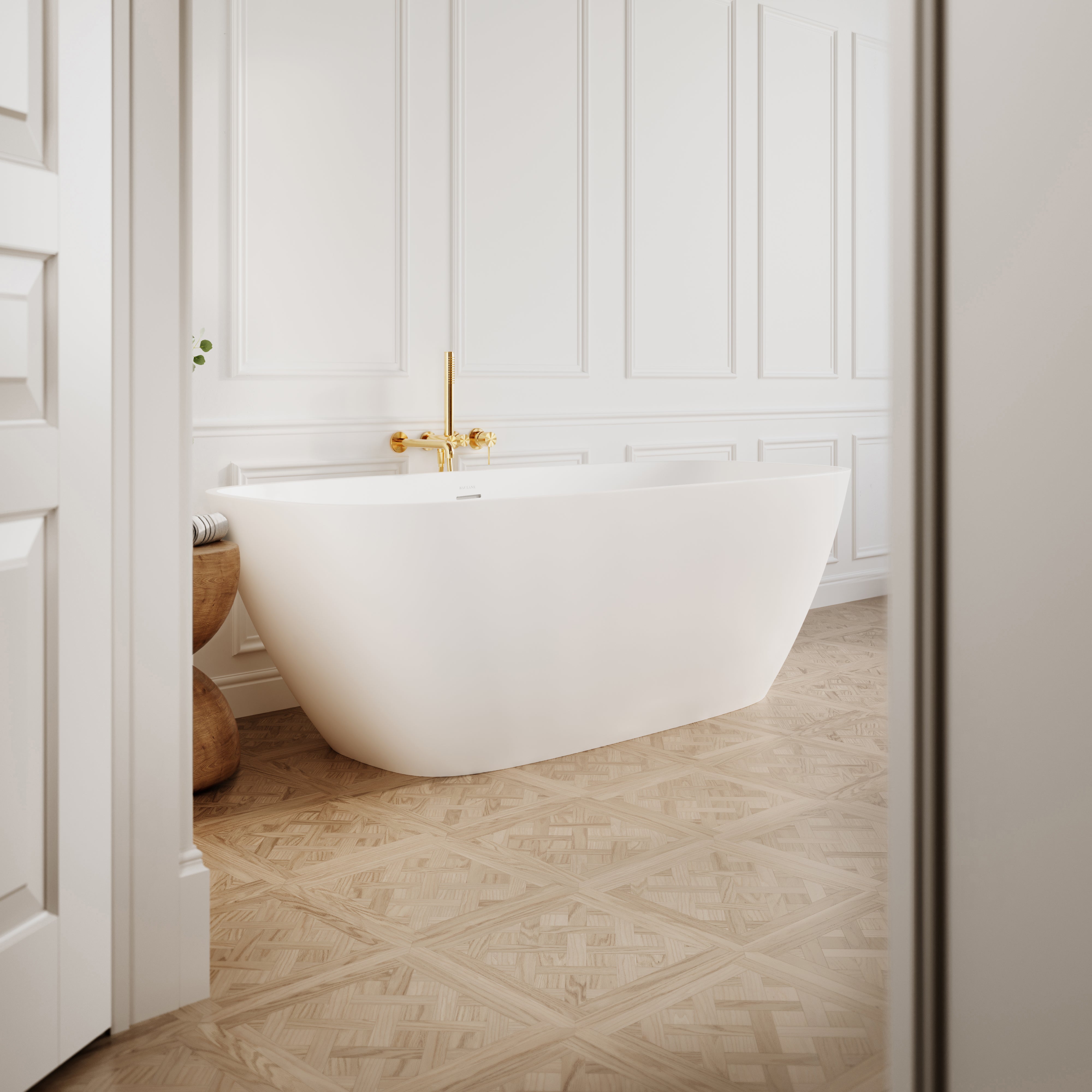 District Freestanding Stone Bath - Matte White / 1700mm